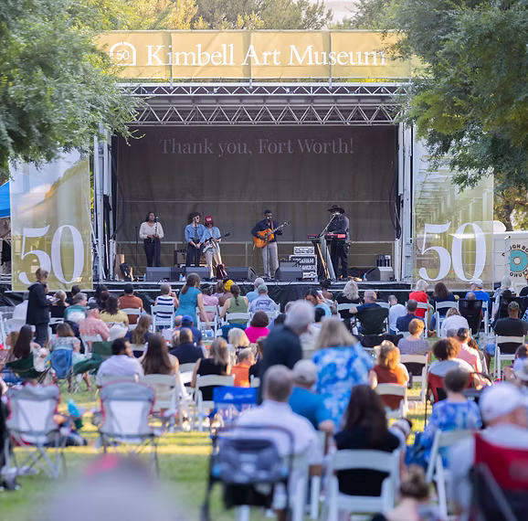 KimbellFamily 281 A band on stage, set up at the Kimbell Art Museum.