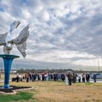 City news public art sipping from wetland crowd